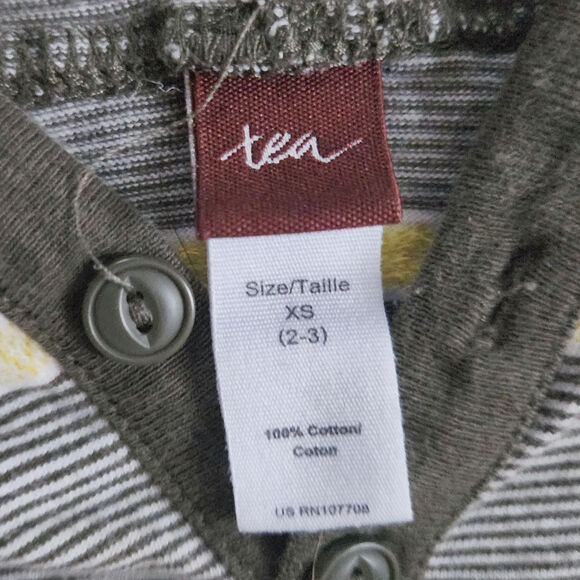 Tea Collection Hooded Henley Top – XS (2–3) – 100% Cotton • Yellow/Grey Stripes - Picture 5 of 6